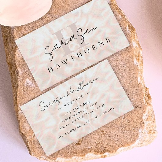 Opal Stone Roos Gold Monogram Initiaal Script Naam Visitekaartje