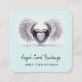 *~* Opal Twee Hart QR Engel Vleugels AP78 Aqua Vierkante Visitekaartje (Voorkant)