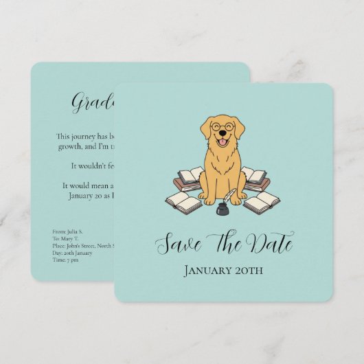 Opal Zoete Student Hond Afstuderen Save The Date (Voorkant / Achterkant)