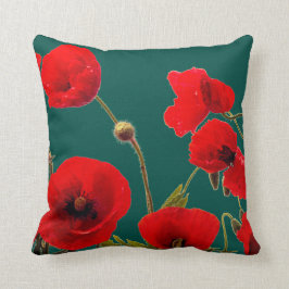 Opale Cyaan Deep Colorful Red Poppy Flower Floral Kussen