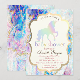 Opale holografische eenhoorn babyshower kaart