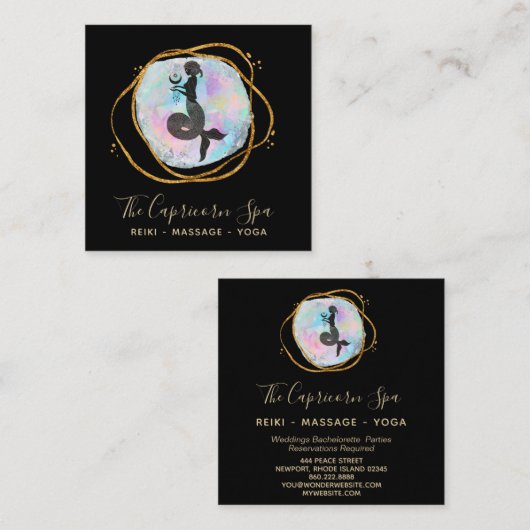 *~* Opale Waterverf Capricorn Goddess Mermaid Gold Vierkante Visitekaartje (Voorkant / Achterkant)