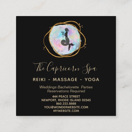 *~* Opale Waterverf Capricorn Goddess Mermaid Gold Vierkante Visitekaartje (Achterkant)