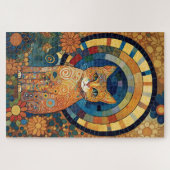 Opalescent kat in een mozaïekachtig Romaans design Legpuzzel (Horizontaal)