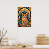 Opalescent kat in een mozaïekachtig Romaans design Poster (Keuken)