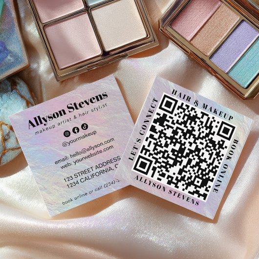 Opalescent Pearl QR Code Hair Makeup Artist Vierkante Visitekaartje