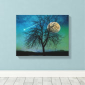 Opalescent Sky, boom, oogstmaan, vallende ster Canvas Afdruk (Insitu (Houten vloer))
