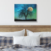 Opalescent Sky, boom, oogstmaan, vallende ster Canvas Afdruk (Insitu (Slaapkamer))