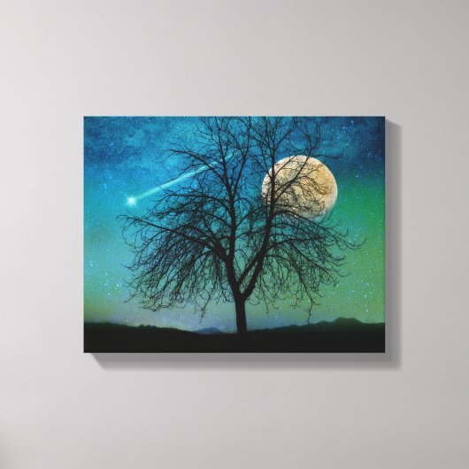 Opalescent Sky, boom, oogstmaan, vallende ster Canvas Afdruk (Voorkant)