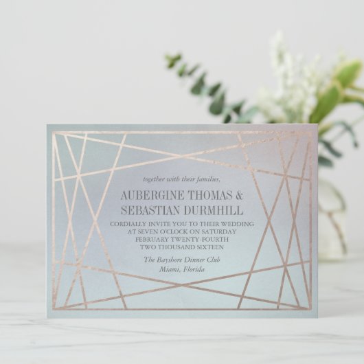 Opaline bruiloft uitnodiging pastel champagne goud (Staand voorkant)