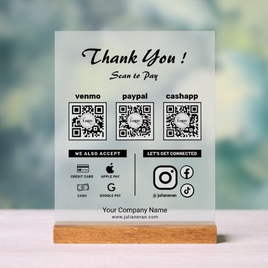 Opaque Clean Scan to pay 3 QR Codes Thank you Acryl Bord (Neutraal)