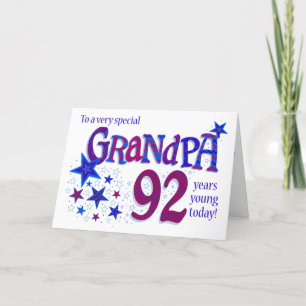 Opa's 92e verjaardag Word Art met sterrenkaart Feestdagen Kaart