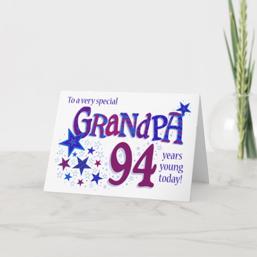 Opa's 94e verjaardag Word Art met sterrenkaart Feestdagen Kaart (Voorkant)