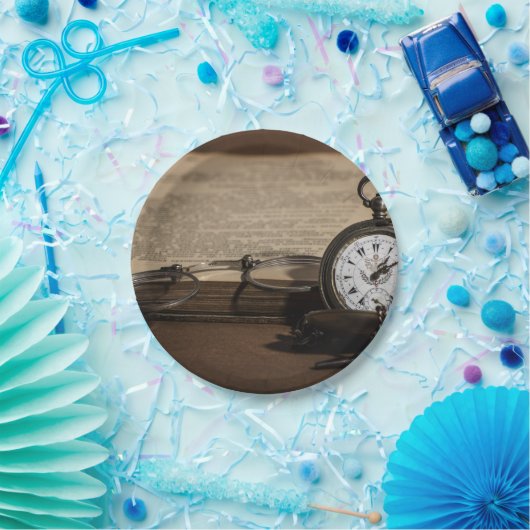 Opa's Antiek horloge en bril Papieren Bordje (Feest)