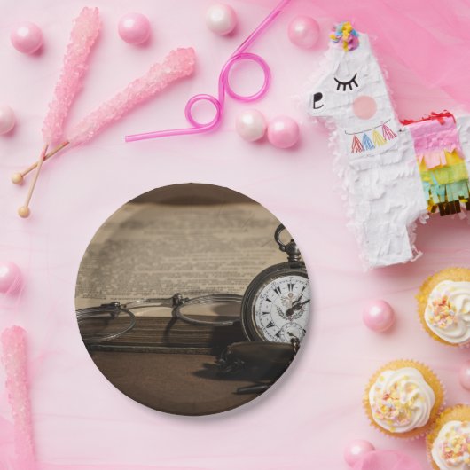 Opa's Antiek horloge en bril Papieren Bordje (Feest)