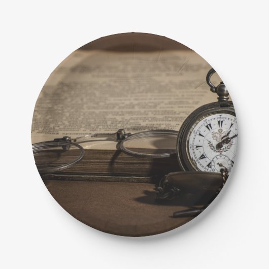 Opa's Antiek horloge en bril Papieren Bordje (Voorkant)