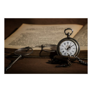 Opa's Antiek horloge en bril Perfect Poster