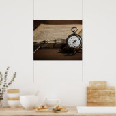 Opa's Antiek horloge en bril Poster (Keuken)