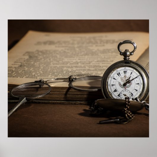Opa's Antiek horloge en bril Poster (Voorkant)