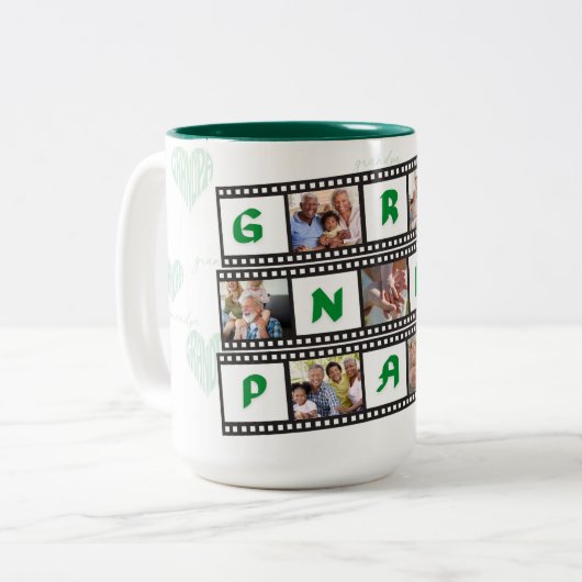 Opa's Coffee Mok gepersonaliseerd met 7 foto's! (Voorkant links)