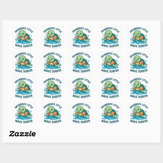 Opa's Little Wave Surfer Schattigee Schildpad Vierkante Sticker (Vel)