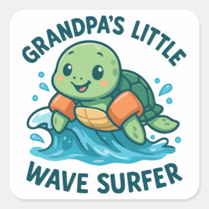 Opa's Little Wave Surfer Schattigee Schildpad Vierkante Sticker