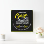 Opa's Naam Garage Welkom Trucks Zwart Vierkante Klok (Huis)