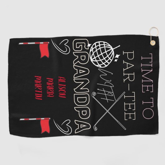 Opa's zwarte golfhanddoek met de naam van het klei (Horizontaal)