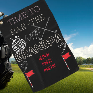 Opa's zwarte golfhanddoek met de naam van het klei