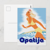 Opatia, meisje op het strand, oud reisje briefkaart (Voorkant / Achterkant)
