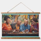 Opbeurende en vreugdevolle scène van vrienden lach hangend wandkleed (Voorkant)