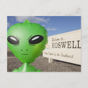 Opblaasbare alien met Welkom bij Roswell aanmelden Briefkaart