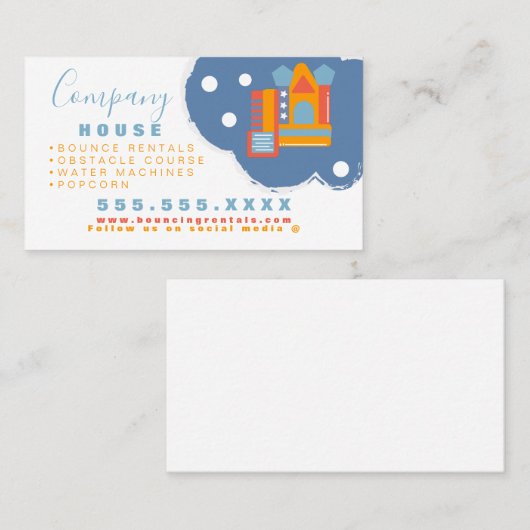 Opblaasbare Castle Jump House Bounce Party Rentals Visitekaartje (Voorkant / Achterkant)