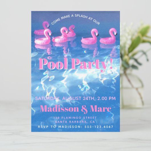 Opblaasbare flamingo's in het zwembad - Zwembadfee Kaart (Staand voorkant)