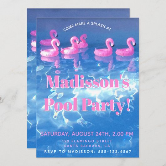 Opblaasbare Flamingo's - Tropisch Zwembad Feestje Kaart (Voorkant / Achterkant)