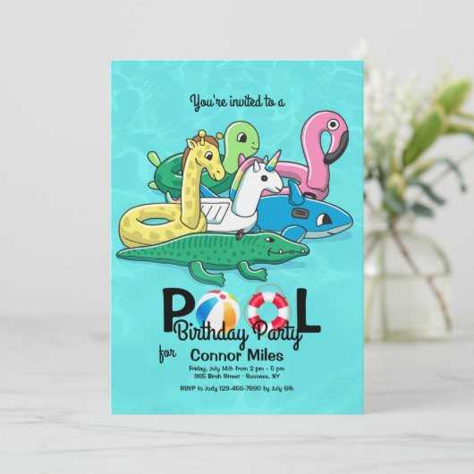 Opblaasbare Pool Speelgoed Uitnodiging (Staand voorkant)