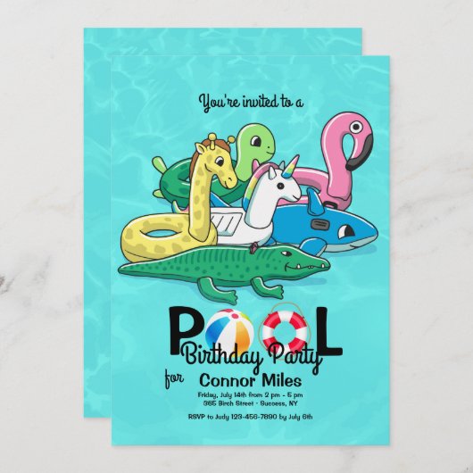 Opblaasbare Pool Speelgoed Uitnodiging (Voorkant / Achterkant)
