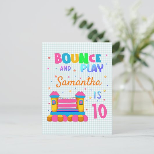 Opblaasbare springplank uitnodiging briefkaart (Staand voorkant)