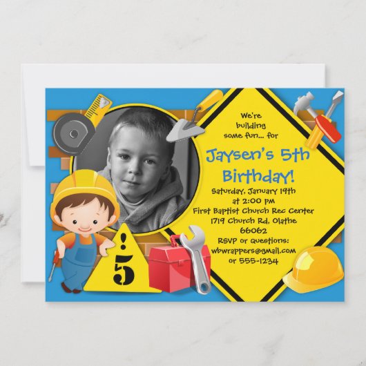 OPBOUWEN VAN EEN SOMMIGE VUN Bouw Party-uitnodigin Kaart (Voorkant)