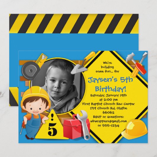 OPBOUWEN VAN EEN SOMMIGE VUN Bouw Party-uitnodigin Kaart (Voorkant / Achterkant)