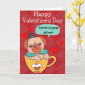 Opdoening van een thea Funny Dog-Valentijn Kaart (Gele Bloem)