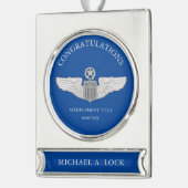 Opdracht Pilot Wings Aangepaste tekst Verzilverd Banner Ornament (Links)