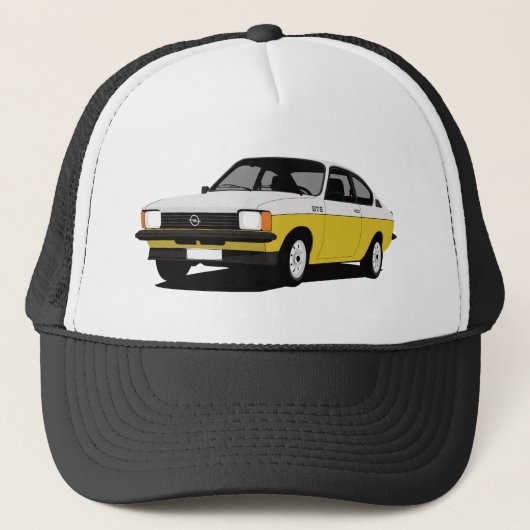 Opel Kadett GT/E Coupé wit geel Trucker Pet (Voorkant)