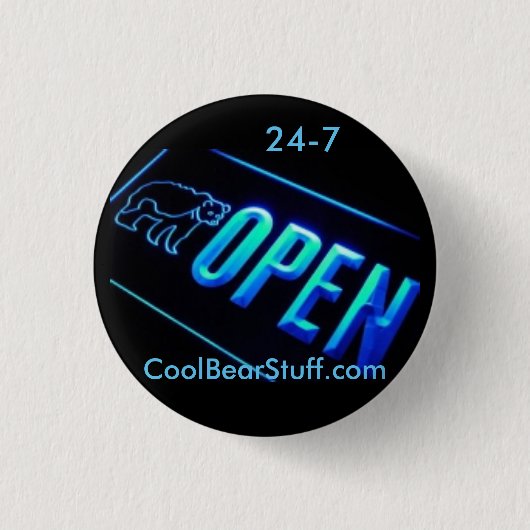 open 24-7 CoolBearStuff.com Ronde Button 3,2 Cm (Voorkant)