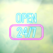 Open 24/7 l Neon Roze Blauw Openingstijden  Raamsticker (Vel 3)