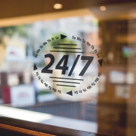 Open 24/7 l Openingstijden zwart bedrijf  Raamsticker