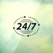 Open 24/7 l Openingstijden zwart bedrijf  Raamsticker (Vel 3)