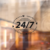 Open 24/7 l Openingstijden zwart bedrijf  Raamsticker (Vel 2)