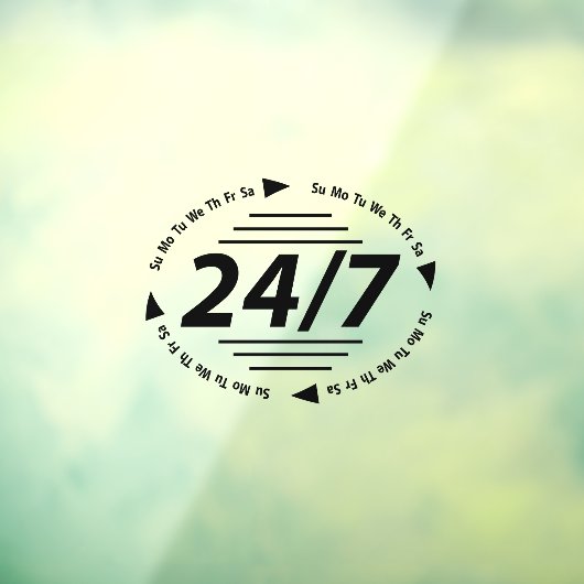 Open 24/7 l Openingstijden Zwart Zakelijk  Raamsticker (Vel 3)