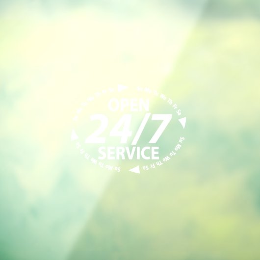 Open 24/7 Service-uren Tijd Wit Transparant Raamsticker (Vel 3)